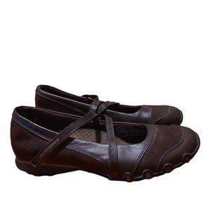 Skechers Shoes Biker Step up Mary Jane Shoes Toffee Brown Leather Suede Slip on